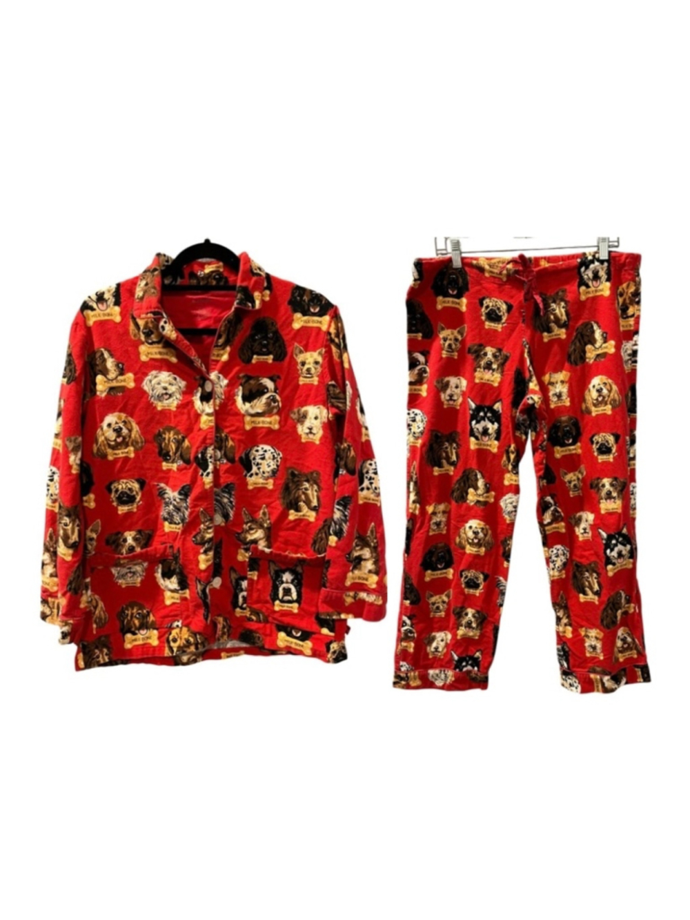 Vintage Nick & Nora Flannel Pajamas Set Red Dog Breek Milk Bone Sleepwear Small